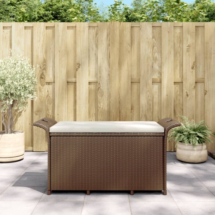 Banc de jardin avec coussin marron 116x46x57 cm résine tressée – Image 1