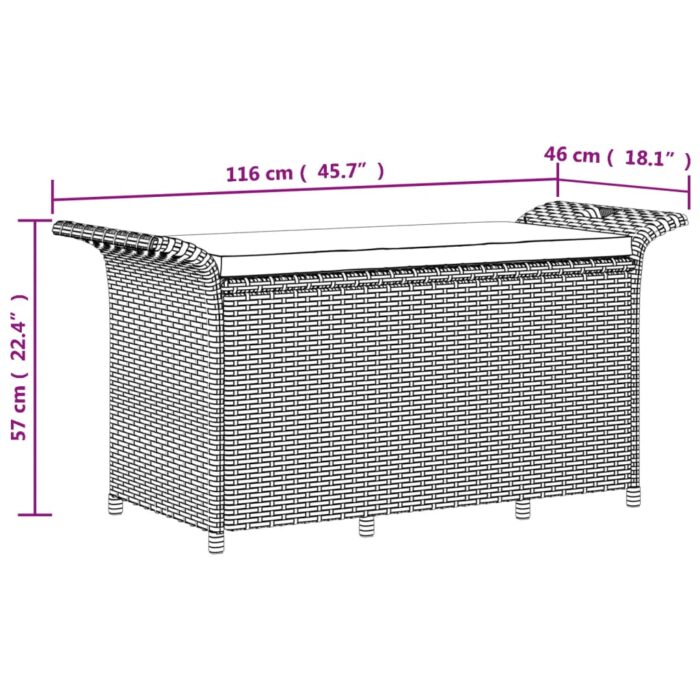 Banc de jardin avec coussin marron 116x46x57 cm résine tressée – Image 6