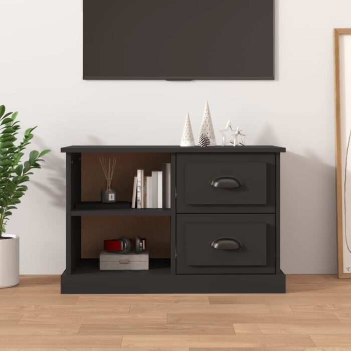 Meuble TV noir 73x35,5x47,5 cm bois d'ingénierie – Image 1