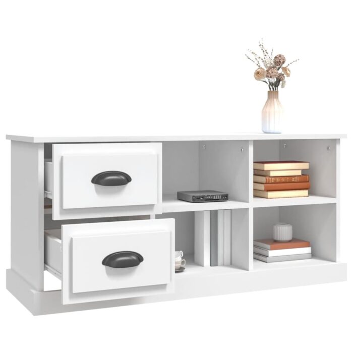 Meuble TV blanc 102x35,5x47,5 cm bois d'ingénierie – Image 3