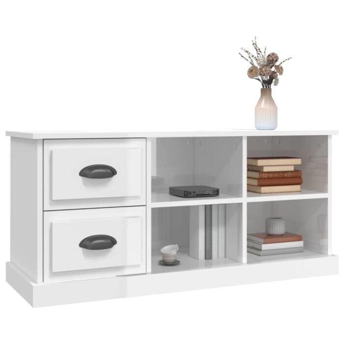 Meuble TV blanc brillant 102x35,5x47,5 cm bois d'ingénierie – Image 2