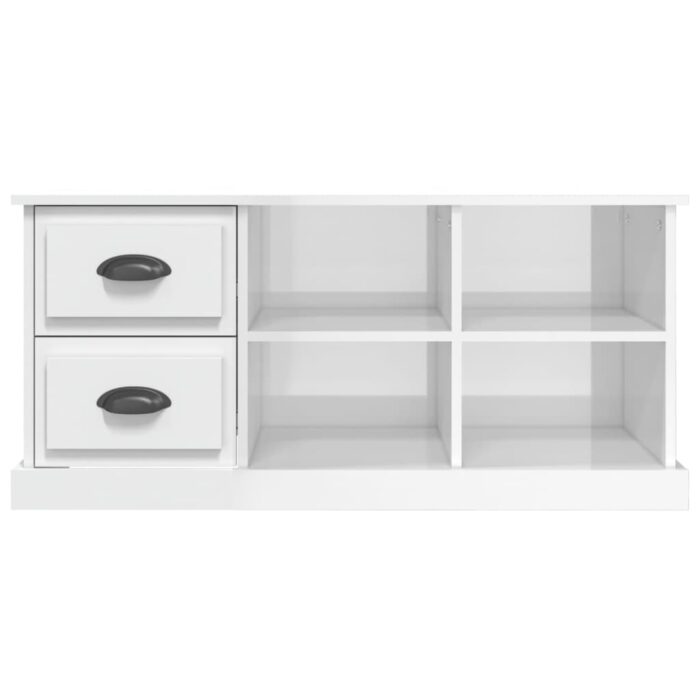 Meuble TV blanc brillant 102x35,5x47,5 cm bois d'ingénierie – Image 4