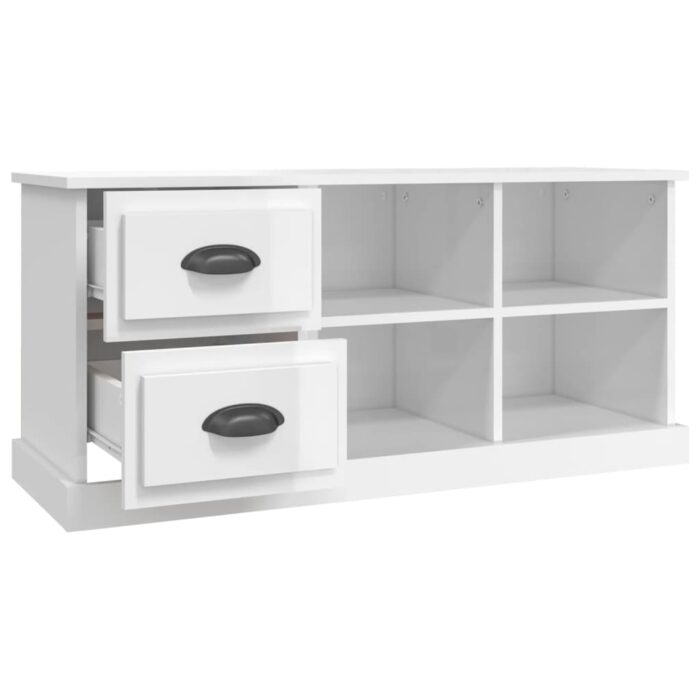 Meuble TV blanc brillant 102x35,5x47,5 cm bois d'ingénierie – Image 5