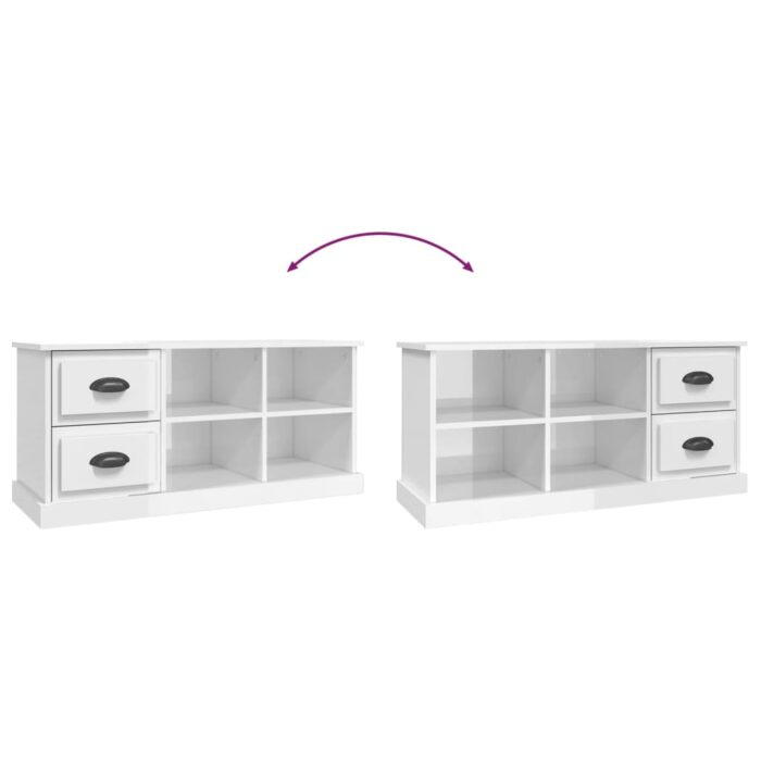 Meuble TV blanc brillant 102x35,5x47,5 cm bois d'ingénierie – Image 7