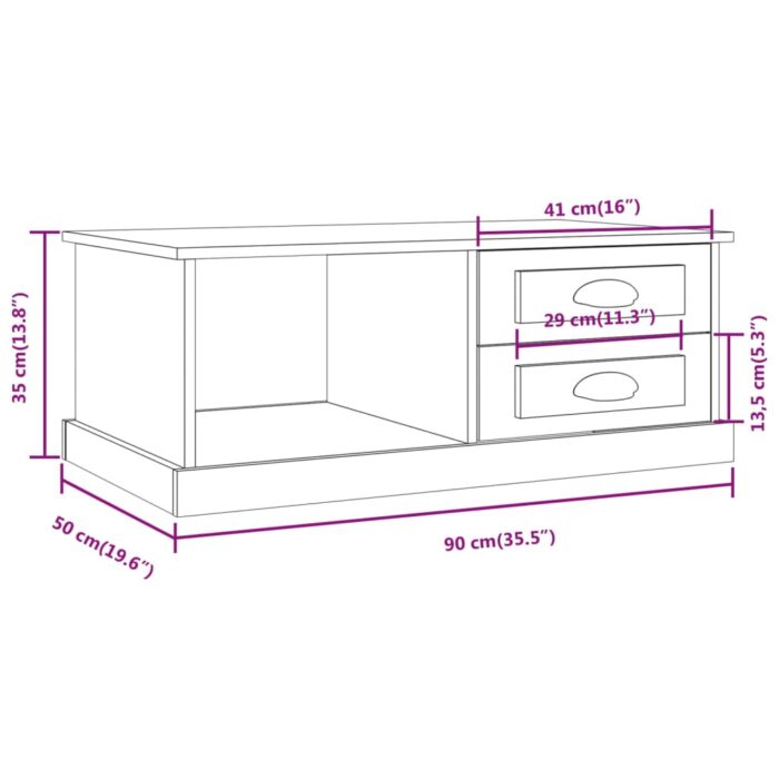 Table basse Noir 90x50x35 cm Bois d'ingénierie – Image 9
