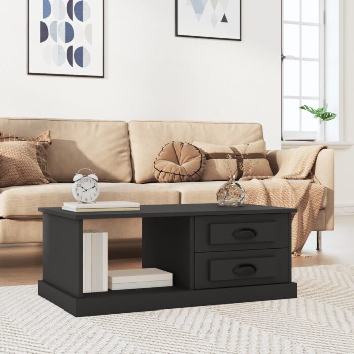 Table basse Noir 90x50x35 cm Bois d'ingénierie – Image 1
