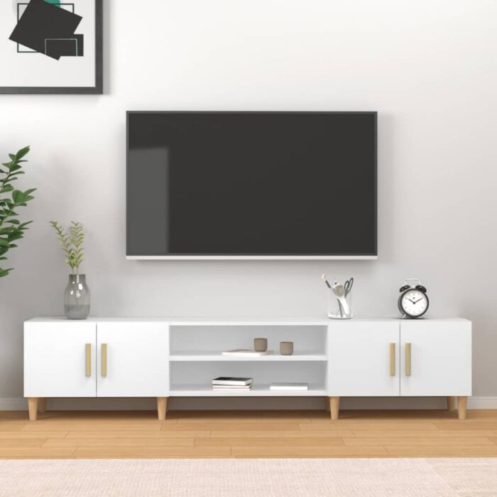 Meuble TV blanc 180x31,5x40 cm bois d'ingénierie – Image 1