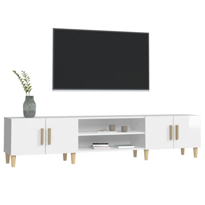 Meuble TV blanc brillant 180x31,5x40 cm bois d'ingénierie – Image 2