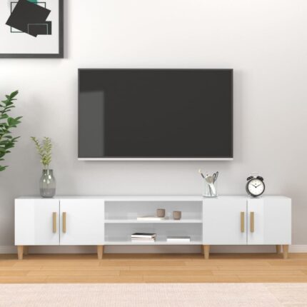 Meuble TV blanc brillant 180x31,5x40 cm bois d'ingénierie