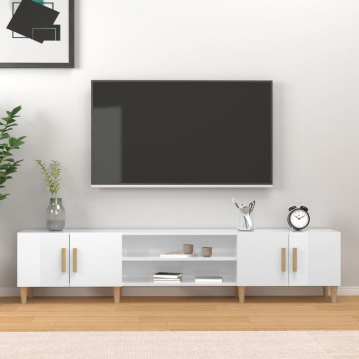 Meuble TV blanc brillant 180x31,5x40 cm bois d'ingénierie – Image 1