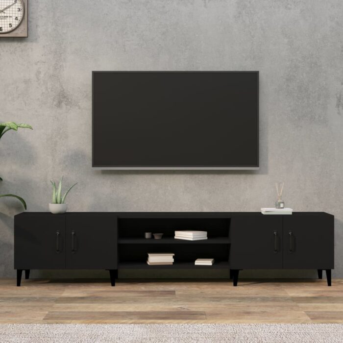Meuble TV noir 180x31,5x40 cm bois d'ingénierie – Image 1