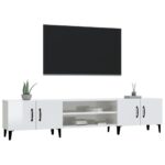 Meuble TV blanc brillant 180x31,5x40 cm bois d'ingénierie – Image 2