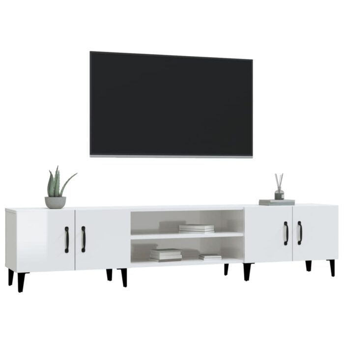 Meuble TV blanc brillant 180x31,5x40 cm bois d'ingénierie – Image 2