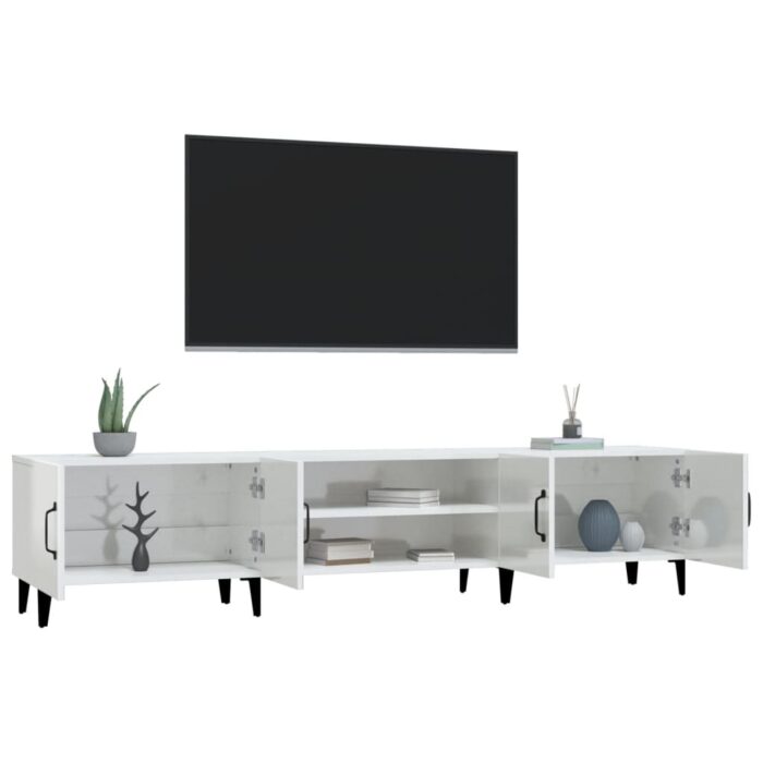 Meuble TV blanc brillant 180x31,5x40 cm bois d'ingénierie – Image 3