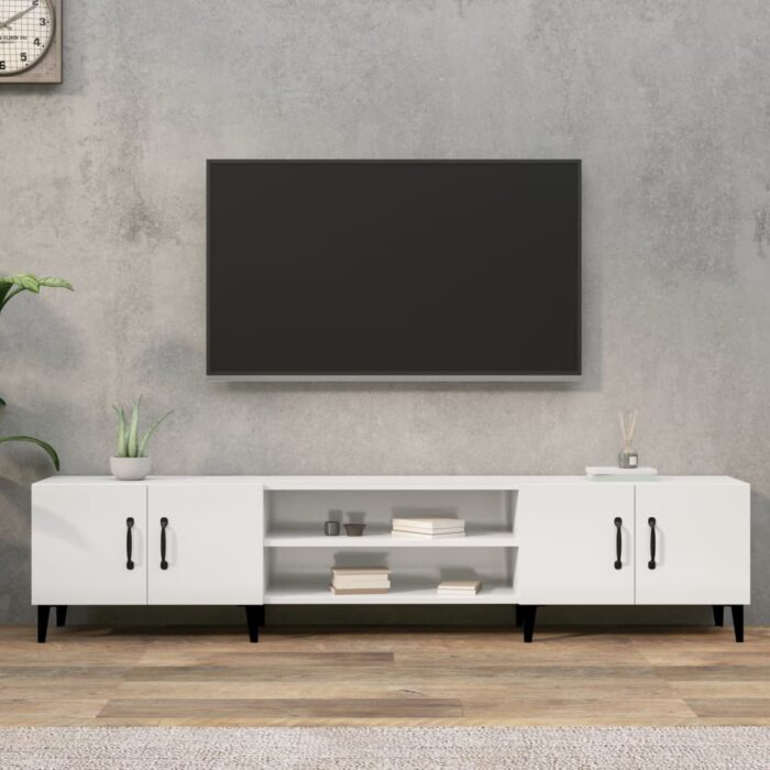 Meuble TV blanc brillant 180x31,5x40 cm bois d'ingénierie – Image 1