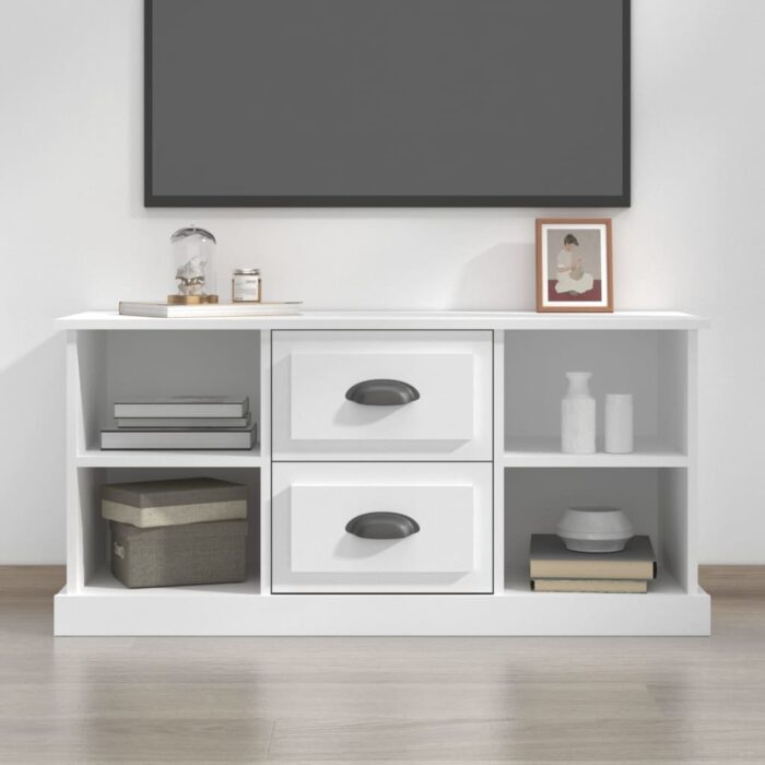 Meuble TV blanc 99,5x35,5x48 cm bois d'ingénierie – Image 1