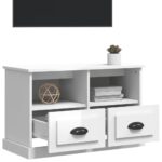 Meuble TV blanc brillant 80x35x50 cm bois d'ingénierie – Image 2
