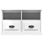 Meuble TV blanc brillant 80x35x50 cm bois d'ingénierie – Image 3