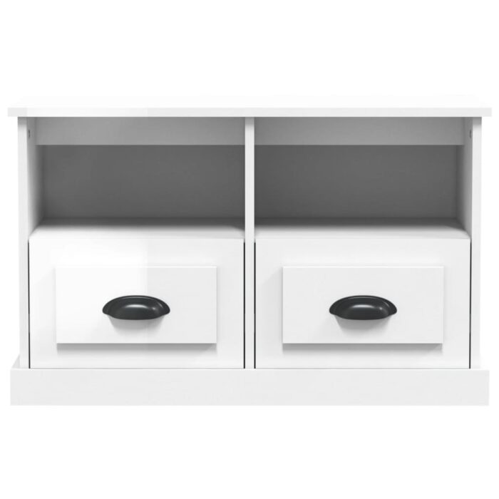 Meuble TV blanc brillant 80x35x50 cm bois d'ingénierie – Image 3