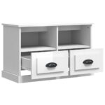 Meuble TV blanc brillant 80x35x50 cm bois d'ingénierie – Image 4