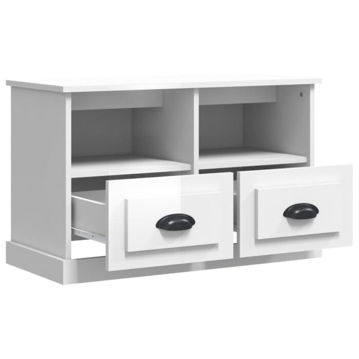 Meuble TV blanc brillant 80x35x50 cm bois d'ingénierie – Image 4