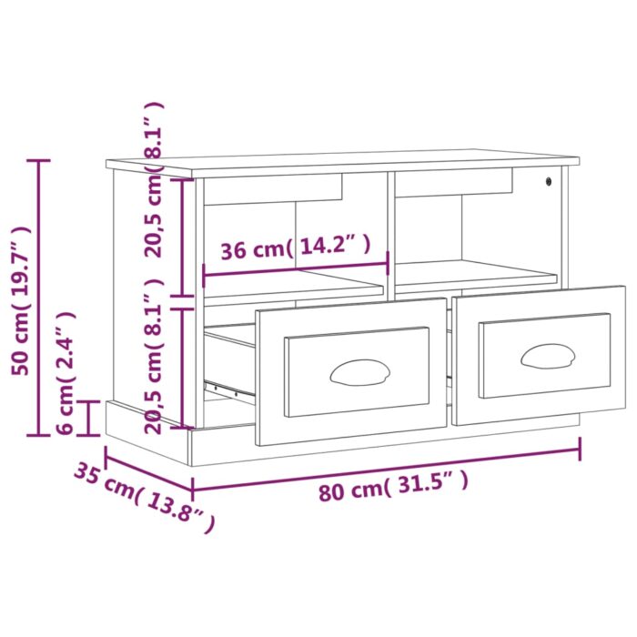 Meuble TV blanc brillant 80x35x50 cm bois d'ingénierie – Image 7