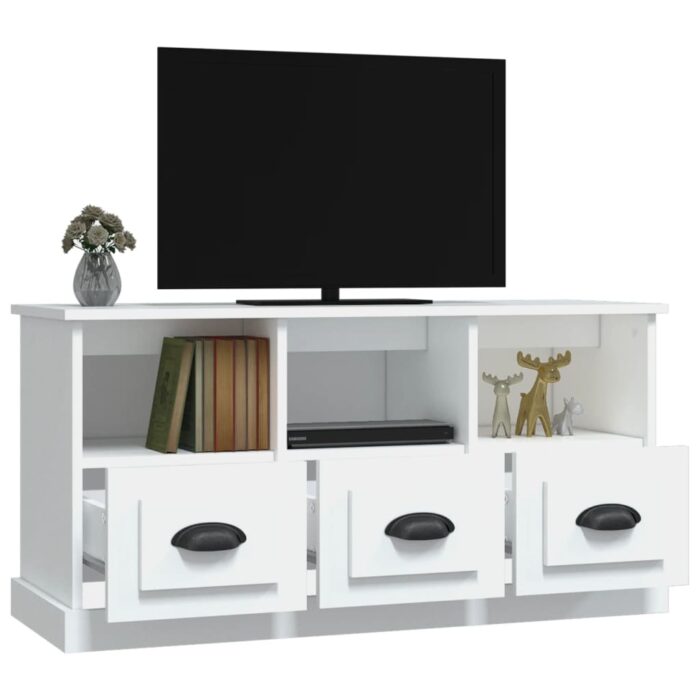 Meuble TV blanc 100x35x50 cm bois d'ingénierie – Image 3