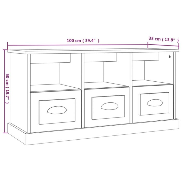 Meuble TV blanc 100x35x50 cm bois d'ingénierie – Image 8