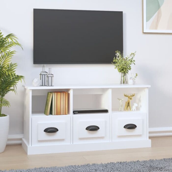 Meuble TV blanc 100x35x50 cm bois d'ingénierie – Image 1