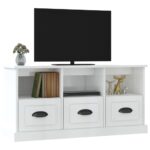 Meuble TV blanc brillant 100x35x50 cm bois d'ingénierie – Image 2