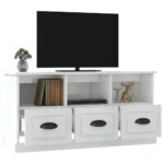 Meuble TV blanc brillant 100x35x50 cm bois d'ingénierie – Image 3