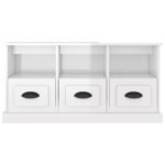 Meuble TV blanc brillant 100x35x50 cm bois d'ingénierie – Image 4