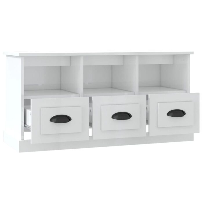 Meuble TV blanc brillant 100x35x50 cm bois d'ingénierie – Image 5