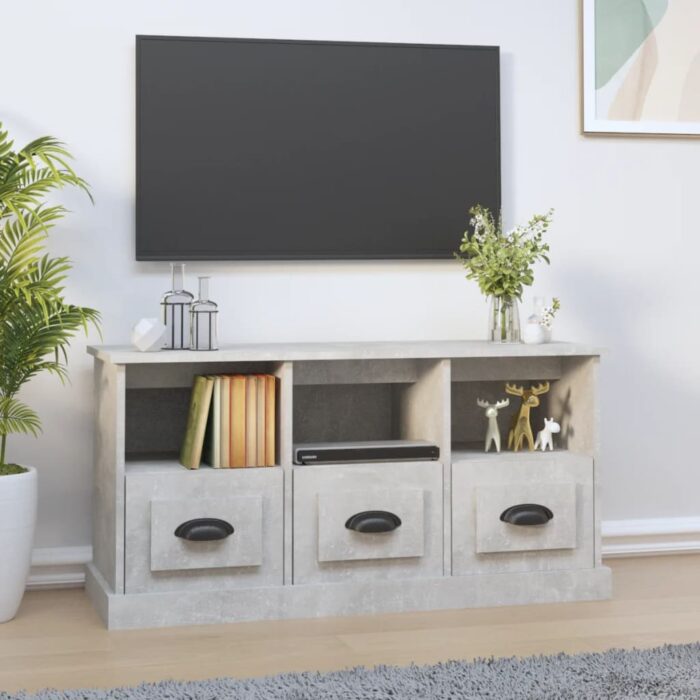 Meuble TV gris béton 100x35x50 cm bois d'ingénierie – Image 1