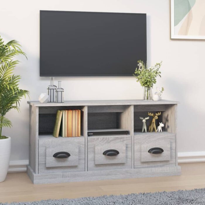 Meuble TV sonoma gris 100x35x50 cm bois d'ingénierie – Image 1