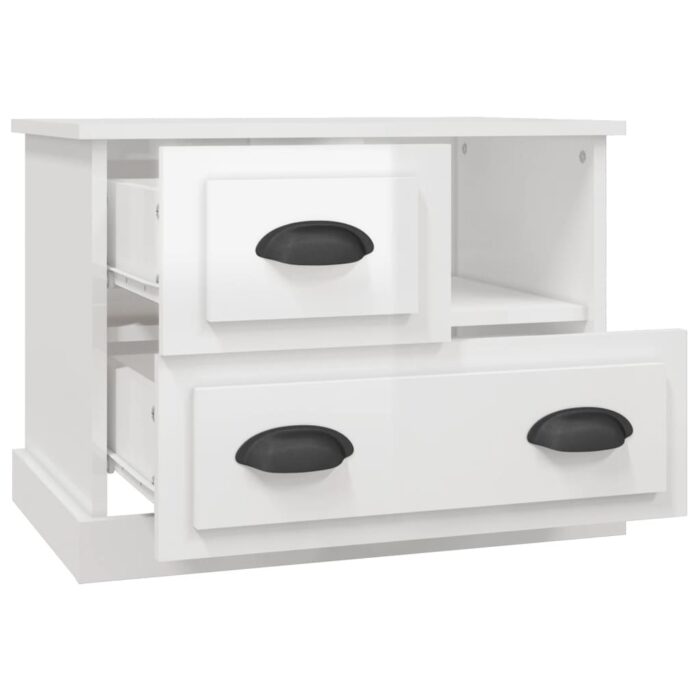 Table de chevet blanc brillant 60x39x45 cm – Image 4