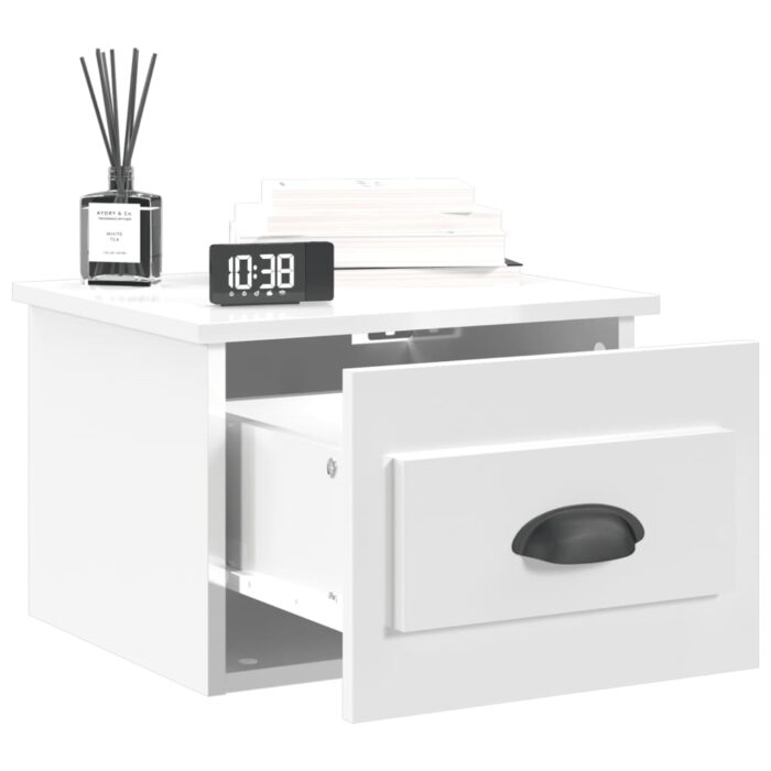 Table de chevet murale blanc brillant 41,5x36x28 cm – Image 2