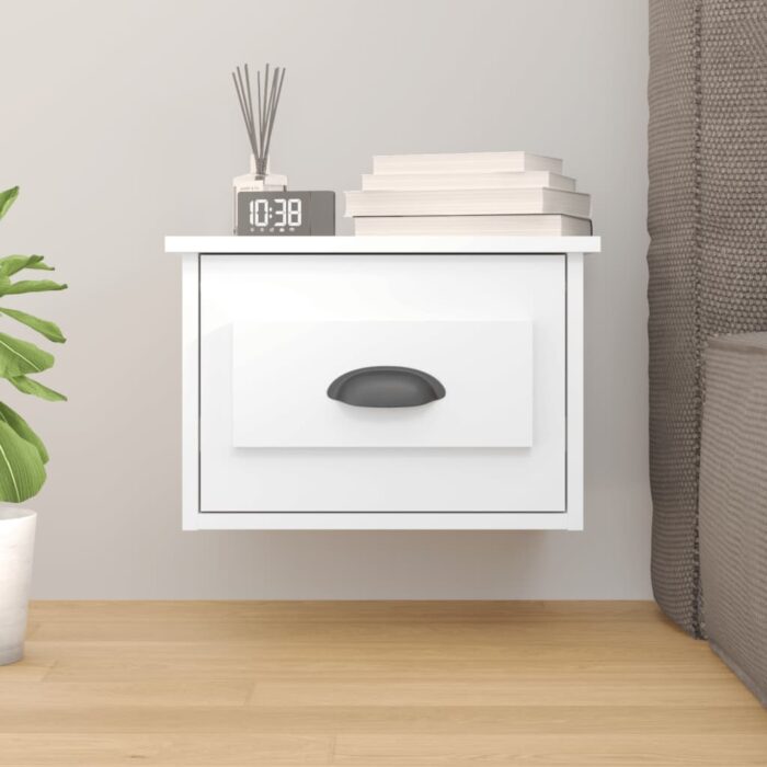 Table de chevet murale blanc brillant 41,5x36x28 cm – Image 1