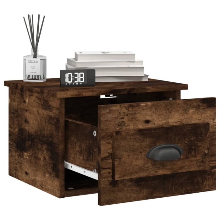 Table de chevet murale chêne fumé 41,5x36x28 cm – Image 2