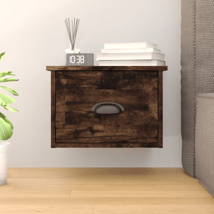 Table de chevet murale chêne fumé 41,5x36x28 cm – Image 1