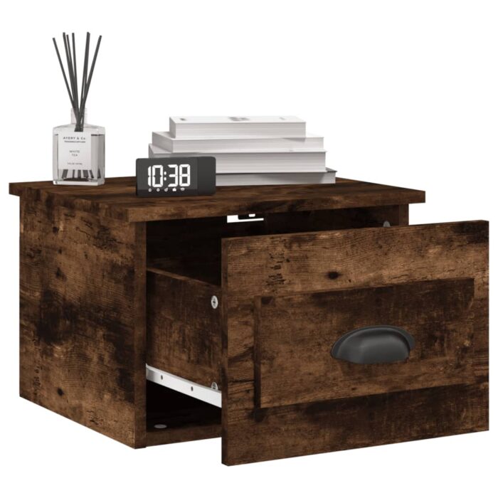 Tables de chevet murales 2 pcs chêne fumé 41,5x36x28 cm – Image 2