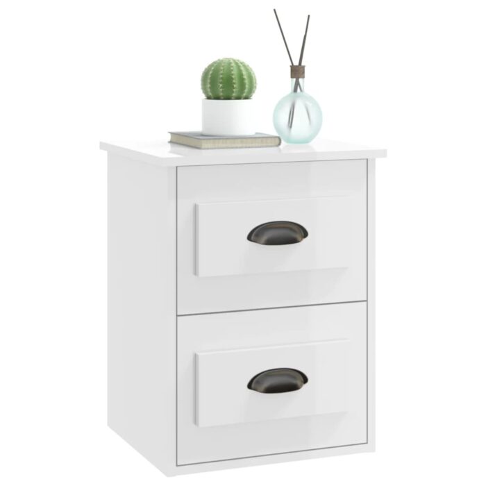 Table de chevet murale blanc brillant 41,5x36x53 cm – Image 2