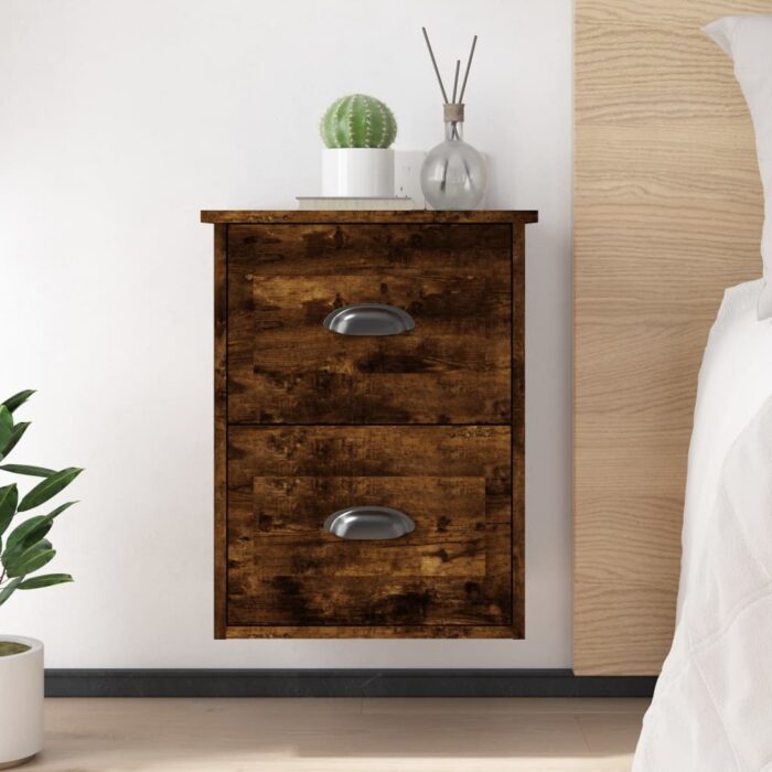 Table de chevet murale chêne fumé 41,5x36x53 cm – Image 1