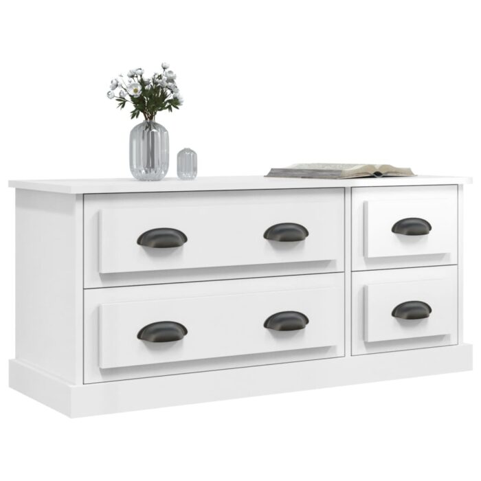 Meuble TV blanc brillant 100x35,5x45 cm bois d'ingénierie – Image 2