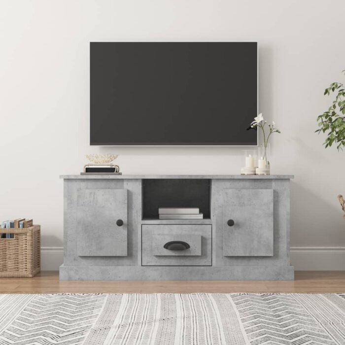 Meuble TV gris béton 100x35,5x45 cm bois d'ingénierie – Image 1
