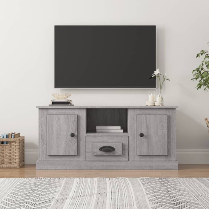 Meuble TV sonoma gris 100x35,5x45 cm bois d'ingénierie – Image 1
