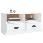 Meuble TV blanc brillant 93x35,5x45 cm bois d'ingénierie – Image 2