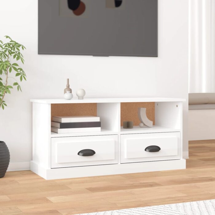 Meuble TV blanc brillant 93x35,5x45 cm bois d'ingénierie – Image 1