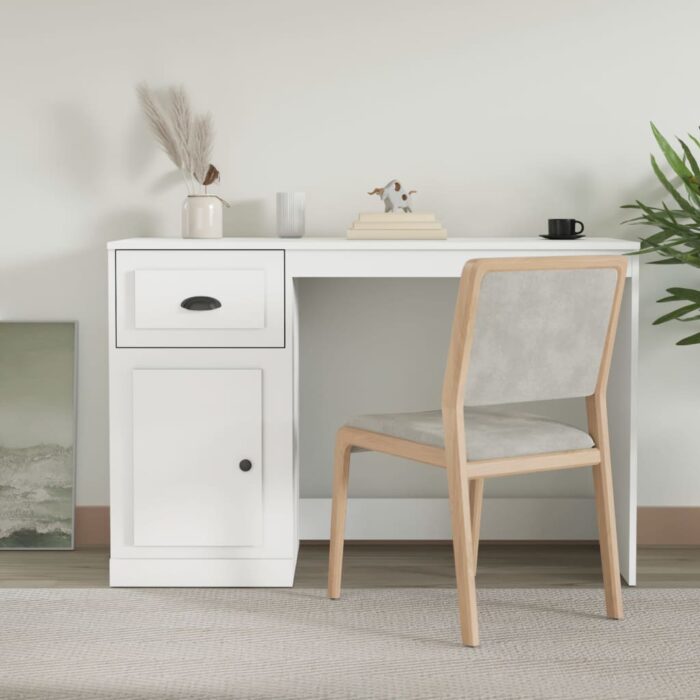 Bureau avec tiroir blanc 115x50x75 cm bois d'ingénierie – Image 1