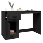 Bureau avec tiroir noir 115x50x75 cm bois d'ingénierie – Image 3